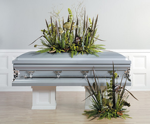 Casket spray for the fish enthusiast/naturalist from Bunn Flowers & Gifts, local florist in Pittsburg, TX