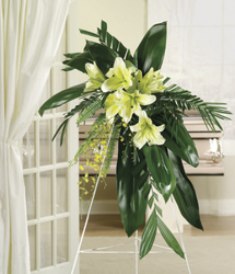 Spray of fresh flowers, aspidistra, palm and fern leaves from Bunn Flowers & Gifts, local florist in Pittsburg, TX