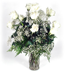 Dozen White Roses in a vase from Bunn Flowers & Gifts, local florist in Pittsburg, TX